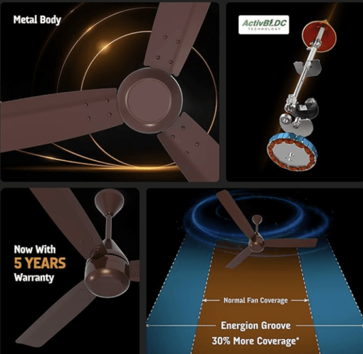 Crompton Energion Groove 1200mm (48 inch) Ceiling Fan (Coffee Brown), Pack of 1, (5 Years Warranty) - Image 3